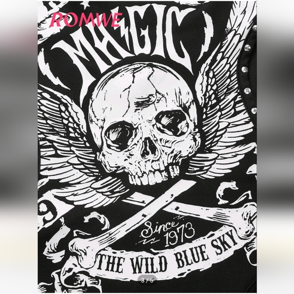 ROMWE PUNK Halloween & Letter Graphic Beaded Cutout Halter Bodysuit skull - Picture 3 of 5